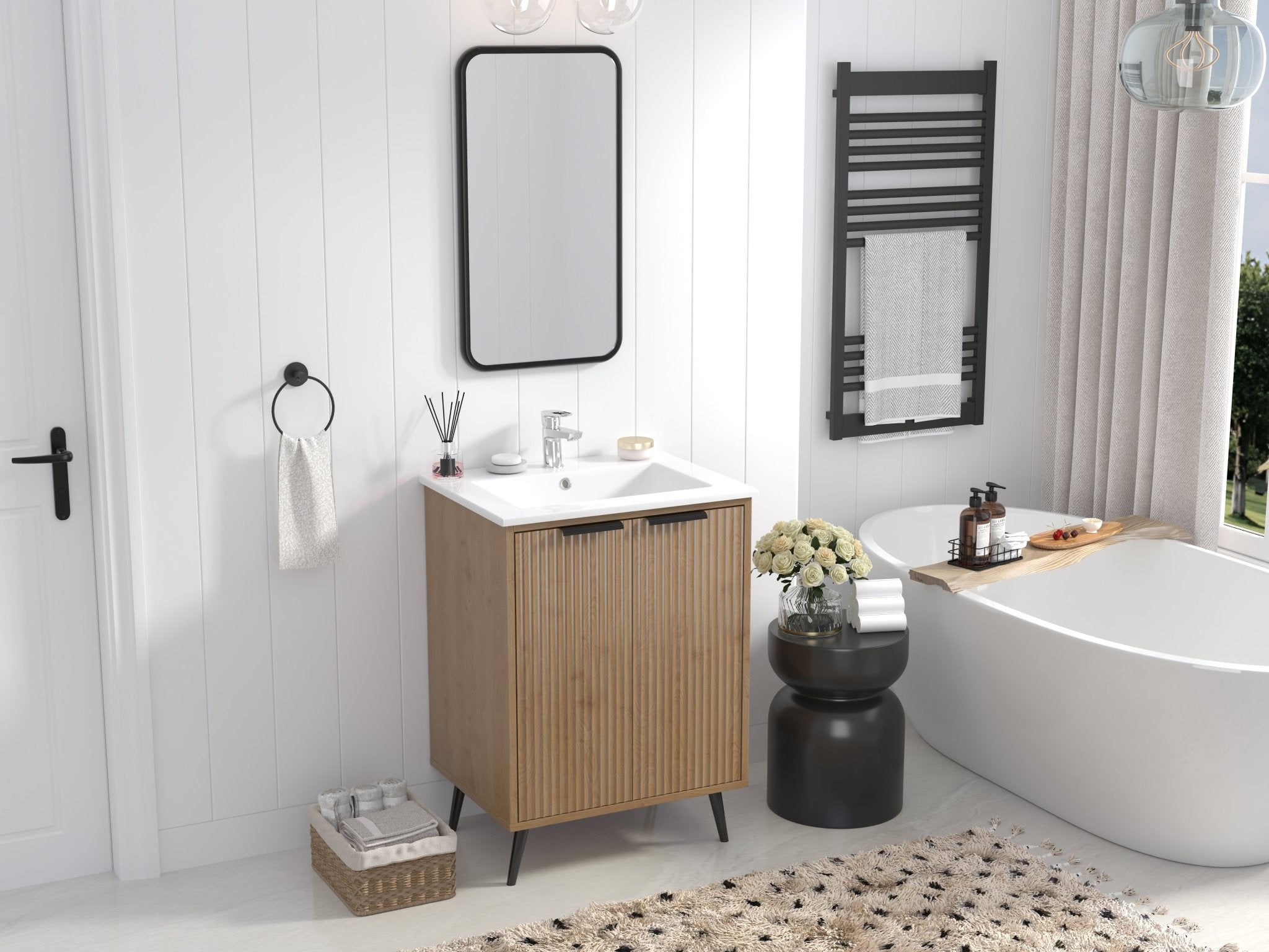Chans Furniture GD-2025WD-24 24 Inch Light Wood Finish Liora Single Bathroom Vanity with Intergrated Sink Top