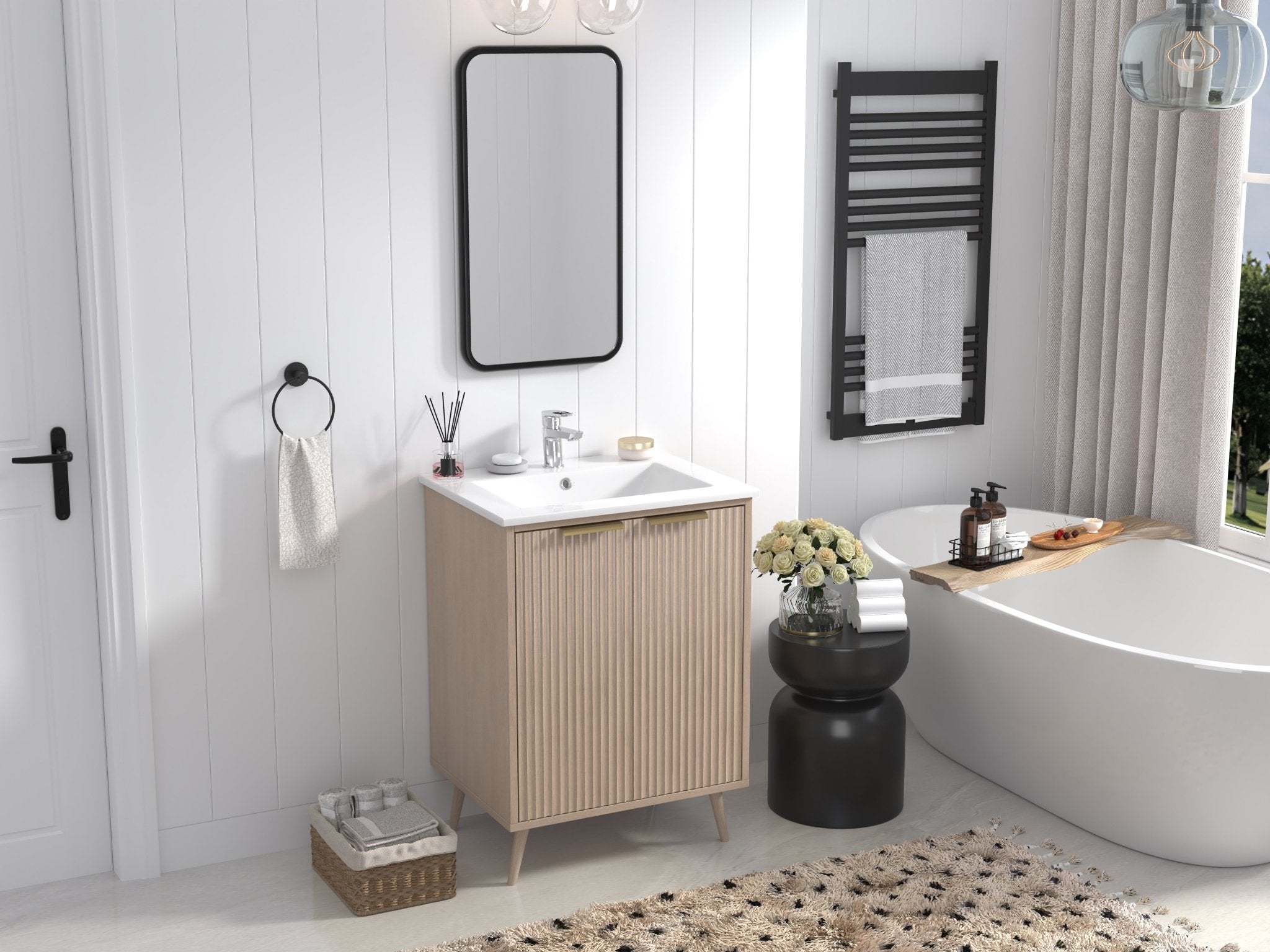 Chans Furniture GD-1024WD-24 24 Inch Light Wood Finish Monra Single Bathroom Vanity with Intergrated Sink Top