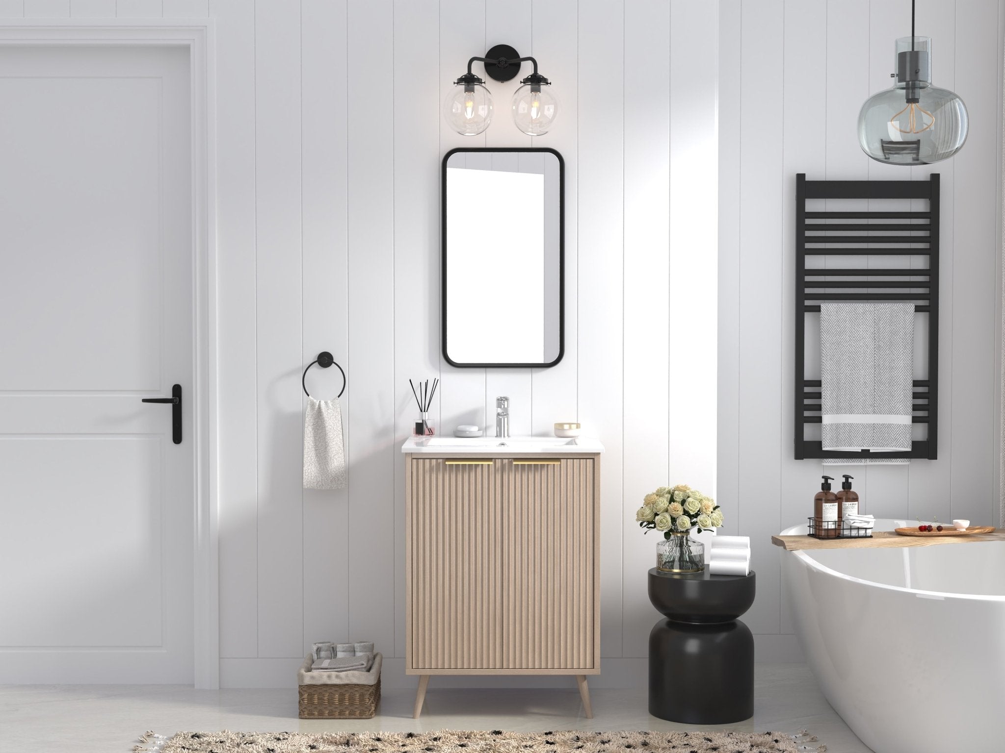 Chans Furniture GD-1024WD-24 24 Inch Light Wood Finish Monra Single Bathroom Vanity with Intergrated Sink Top