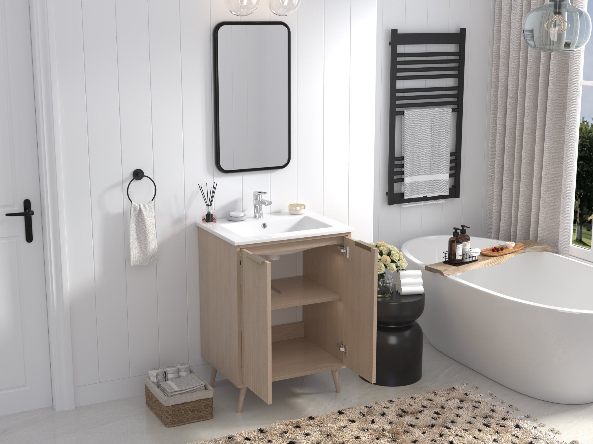 Chans Furniture GD-1024WD-24 24 Inch Light Wood Finish Monra Single Bathroom Vanity with Intergrated Sink Top