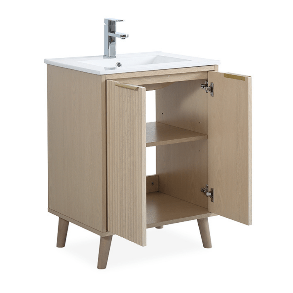 Chans Furniture GD-1024WD-24 24 Inch Light Wood Finish Monra Single Bathroom Vanity with Intergrated Sink Top