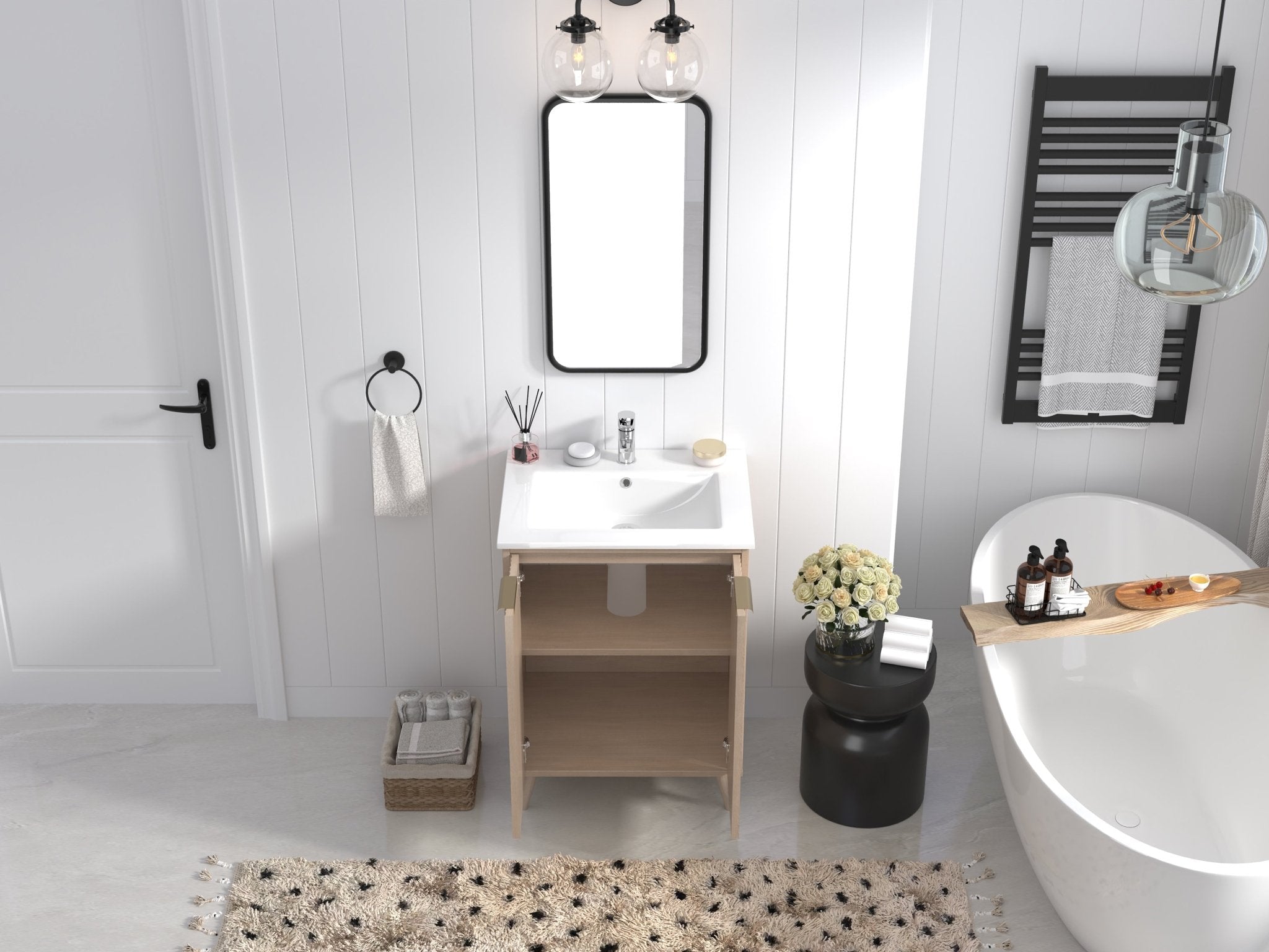 Chans Furniture GD-1024WD-24 24 Inch Light Wood Finish Monra Single Bathroom Vanity with Intergrated Sink Top