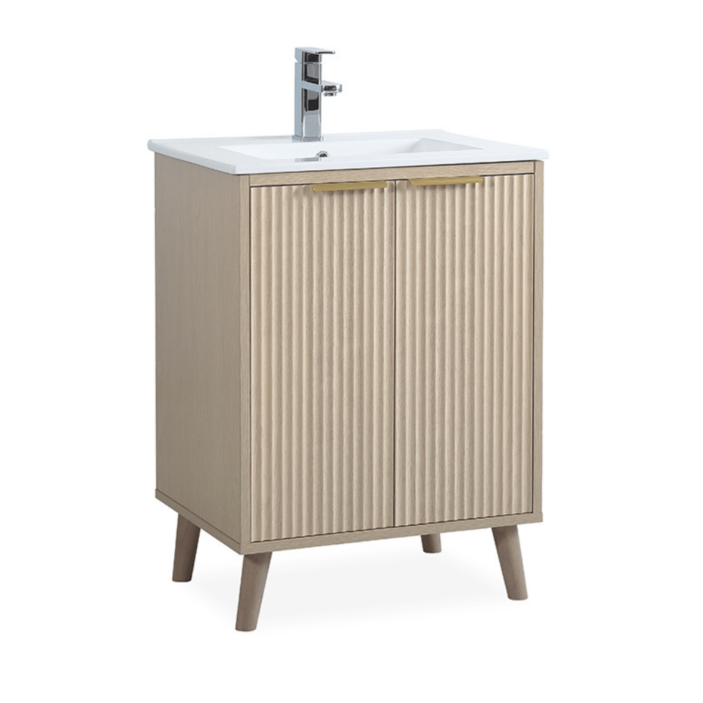 Chans Furniture GD-1024WD-24 24 Inch Light Wood Finish Monra Single Bathroom Vanity with Intergrated Sink Top