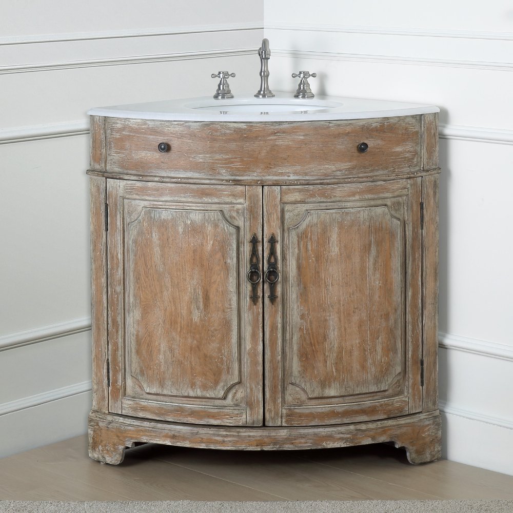 Chans Furniture RX-2301WD-GS 24 Inch Triadsville Freestanding Distressed Brown Corner Bathroom Sink Vanity