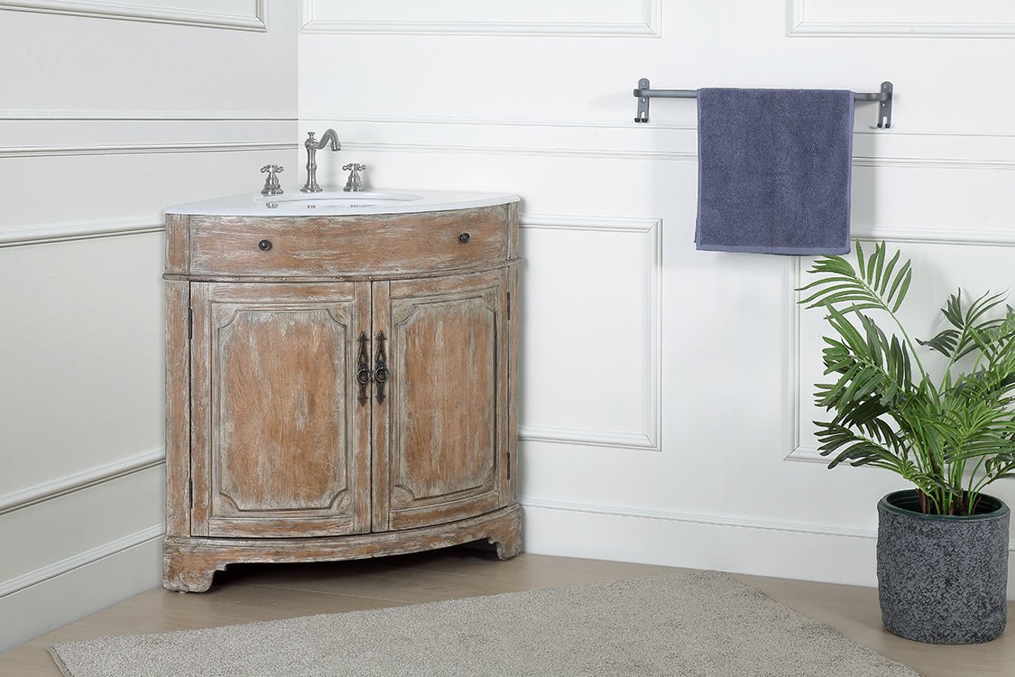 Chans Furniture RX-2301WD-GS 24 Inch Triadsville Freestanding Distressed Brown Corner Bathroom Sink Vanity