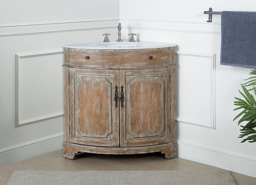 Chans Furniture RX-2301WD-GS 24 Inch Triadsville Freestanding Distressed Brown Corner Bathroom Sink Vanity