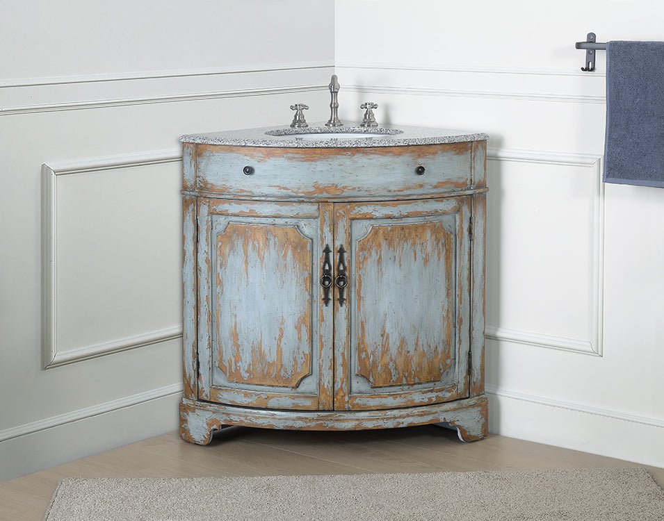 Chans Furniture RX-2366CK-GS 24 Inch Triadsville Freestanding Distressed Gray Corner Bathroom Sink Vanity
