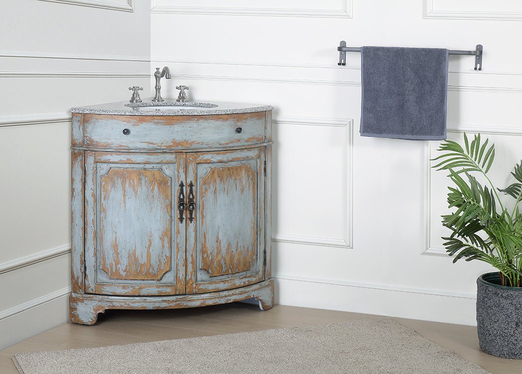 Chans Furniture RX-2366CK-GS 24 Inch Triadsville Freestanding Distressed Gray Corner Bathroom Sink Vanity