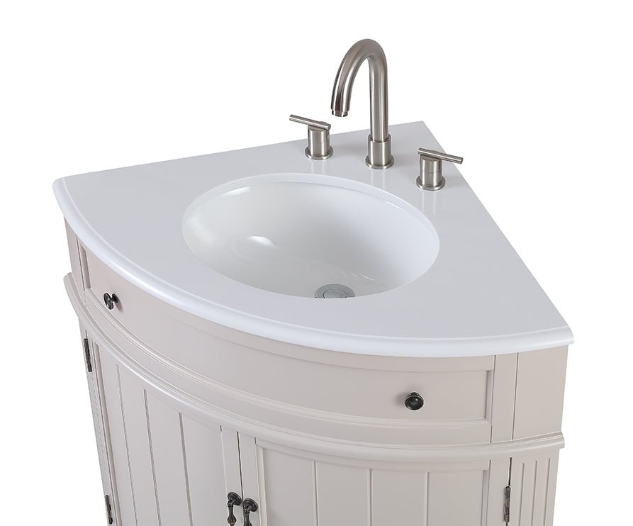 Chans Furniture RX-2388NB-GS 24 Inch Triadsville Freestanding Distressed Navy Blue Corner Bathroom Sink Vanity