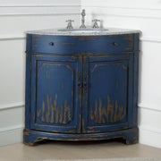Chans Furniture RX-2388NB-GS 24 Inch Triadsville Freestanding Distressed Navy Blue Corner Bathroom Sink Vanity