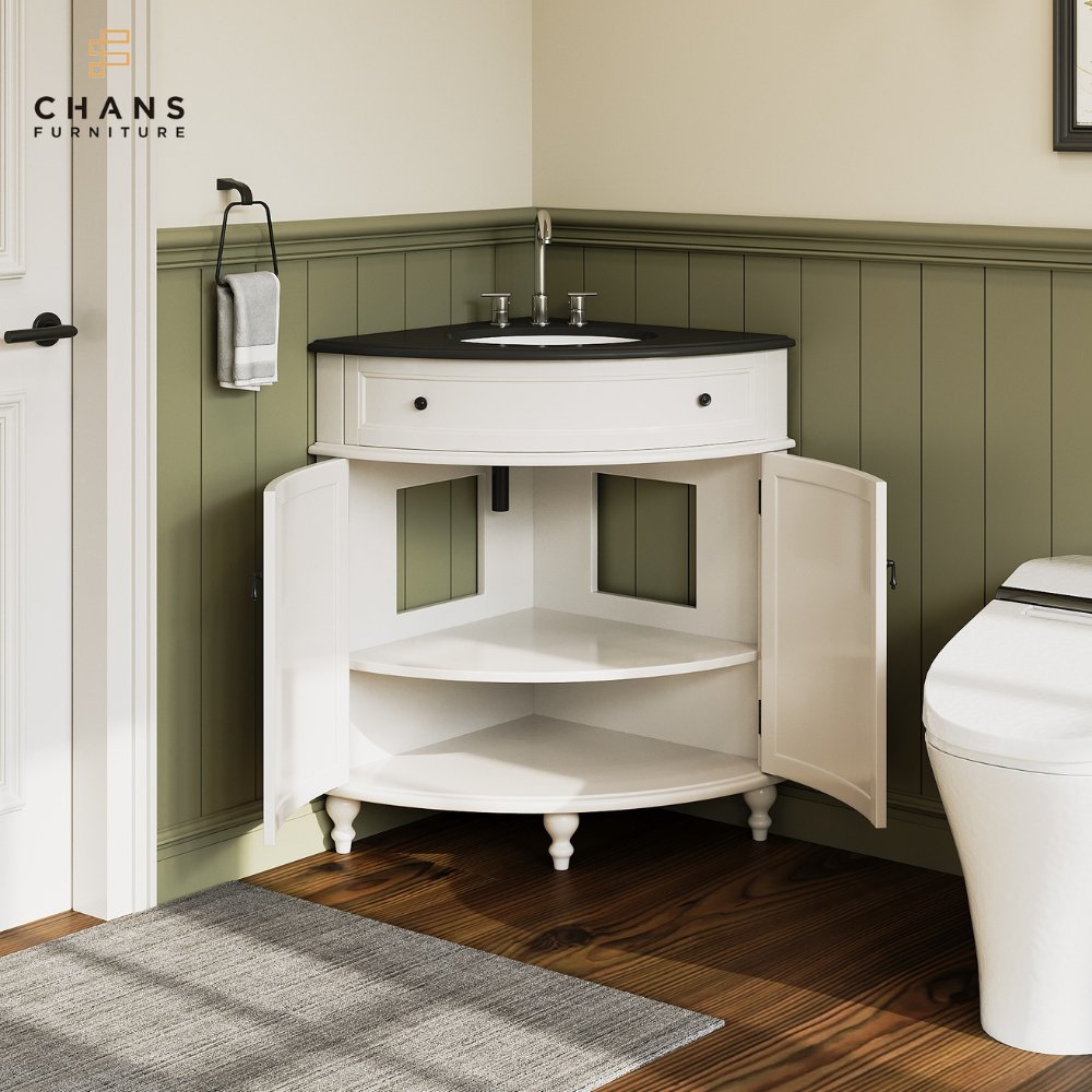 Chans Furniture CF-47533GT 24 Inch Triadsville Freestanding White Corner Bathroom Sink Vanity
