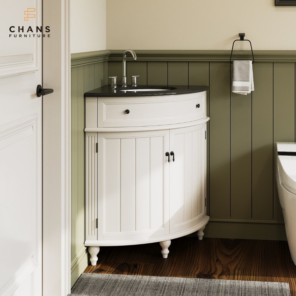 Chans Furniture CF-47533GT 24 Inch Triadsville Freestanding White Corner Bathroom Sink Vanity