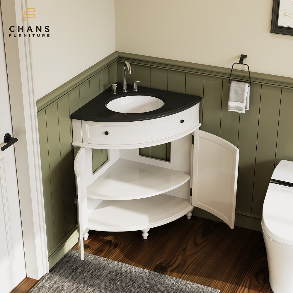 Chans Furniture CF-47533GT 24 Inch Triadsville Freestanding White Corner Bathroom Sink Vanity
