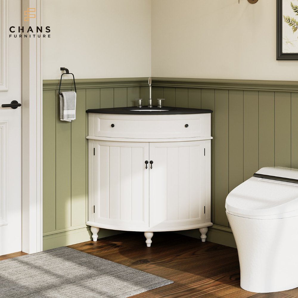 Chans Furniture CF-47533GT 24 Inch Triadsville Freestanding White Corner Bathroom Sink Vanity