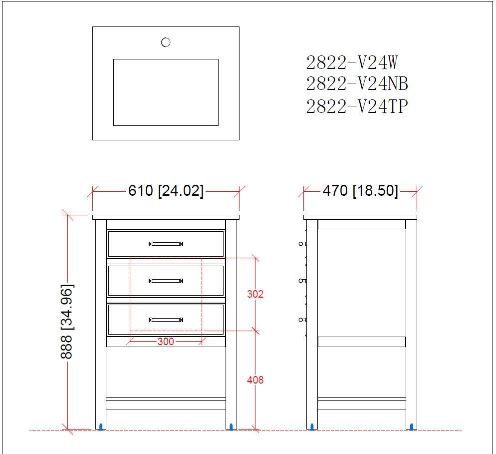 Chans Furniture 2822-V24NB 24" Navy Blue Arruza Contemporary Small Bathroom Vanity