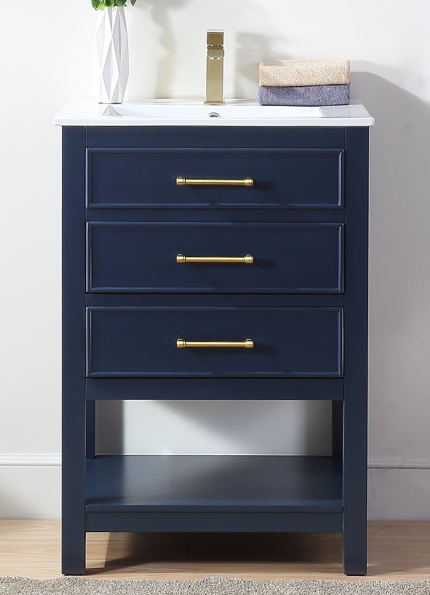Chans Furniture 2822-V24NB 24" Navy Blue Arruza Contemporary Small Bathroom Vanity