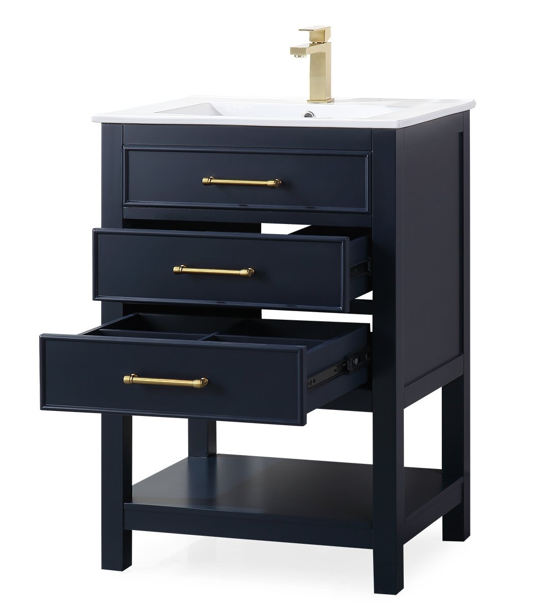 Chans Furniture 2822-V24NB 24" Navy Blue Arruza Contemporary Small Bathroom Vanity