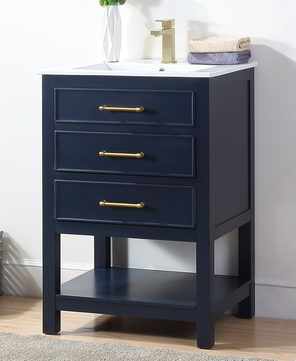 Chans Furniture 2822-V24NB 24" Navy Blue Arruza Contemporary Small Bathroom Vanity