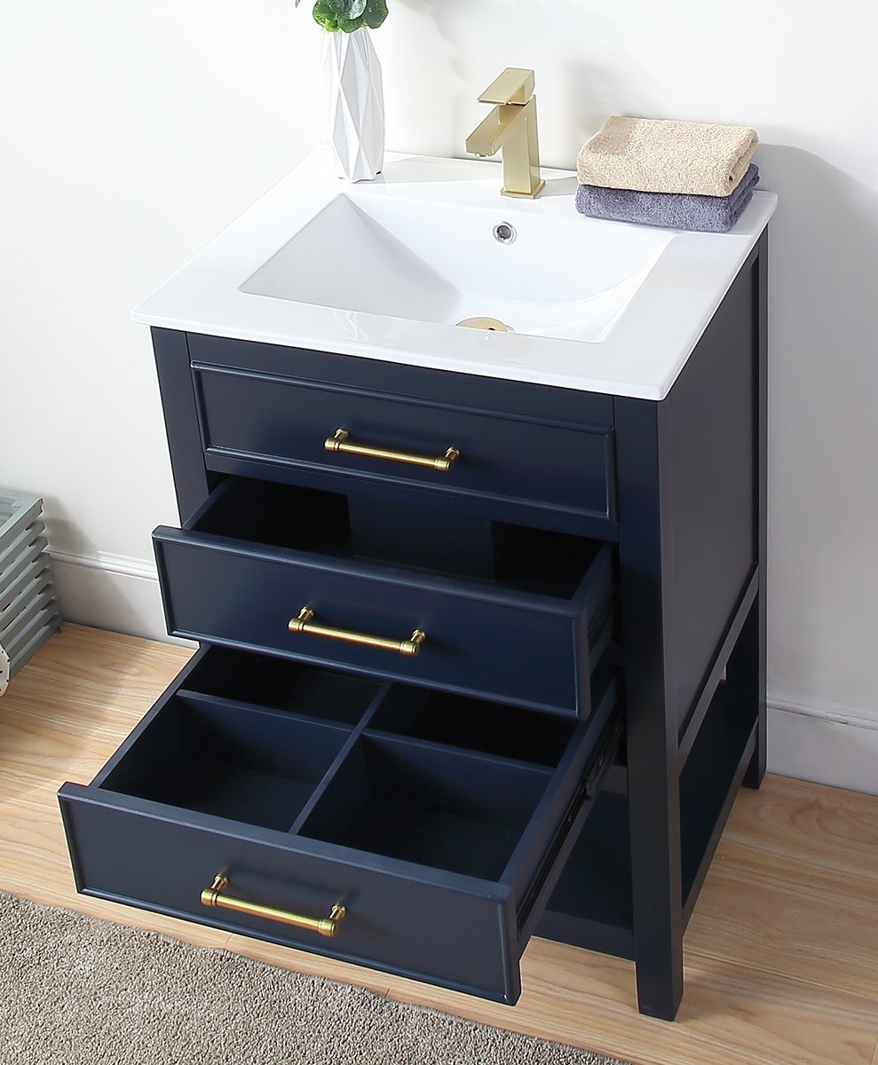 Chans Furniture 2822-V24NB 24" Navy Blue Arruza Contemporary Small Bathroom Vanity