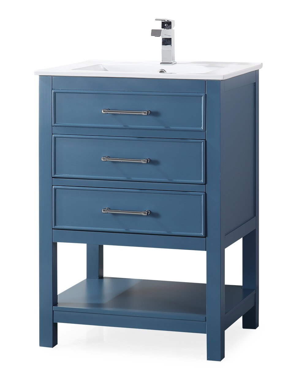 Chans Furniture 2822-V24TB 24" Teal Blue Arruza Contemporary Small Bathroom Vanity