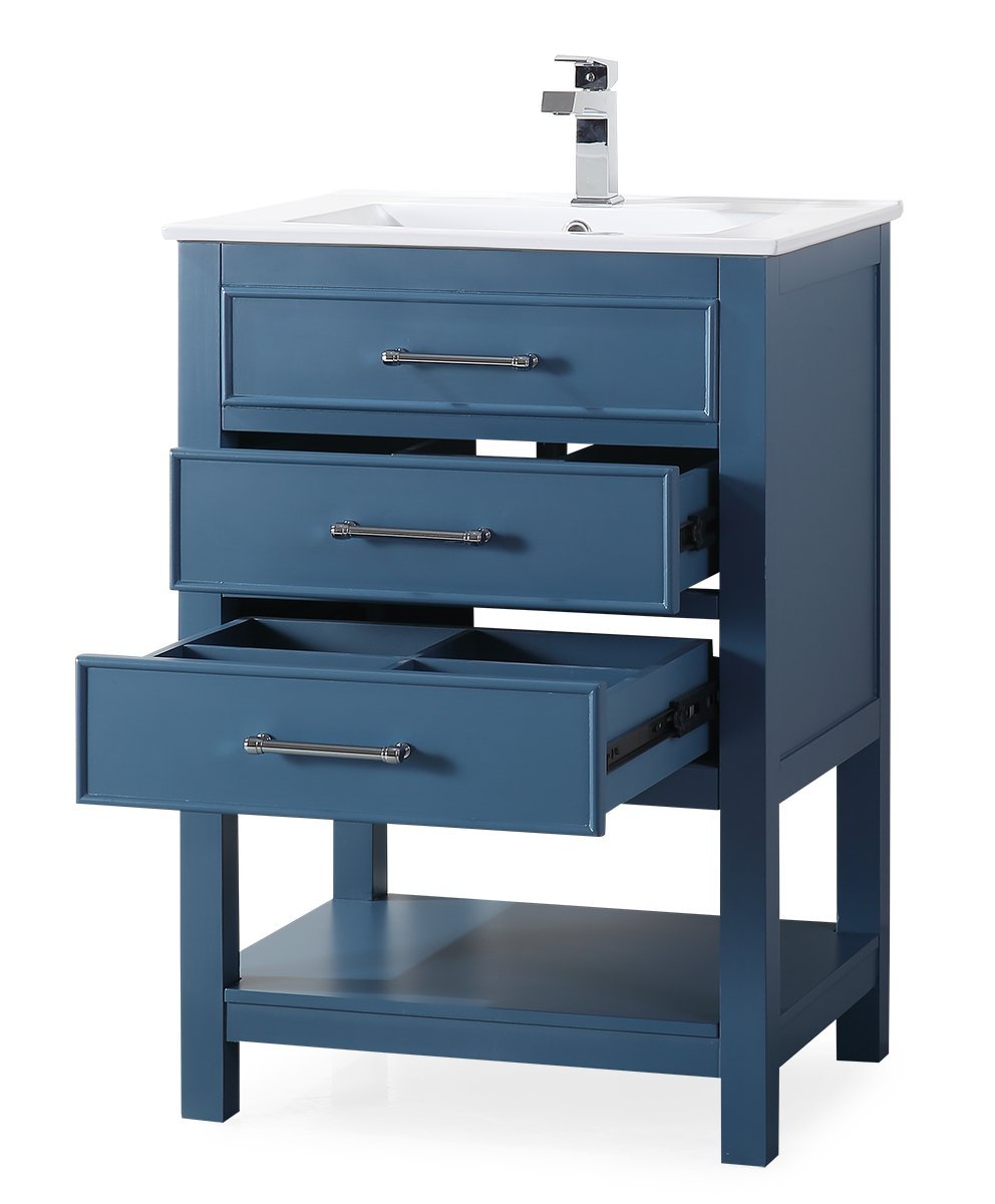 Chans Furniture 2822-V24TB 24" Teal Blue Arruza Contemporary Small Bathroom Vanity