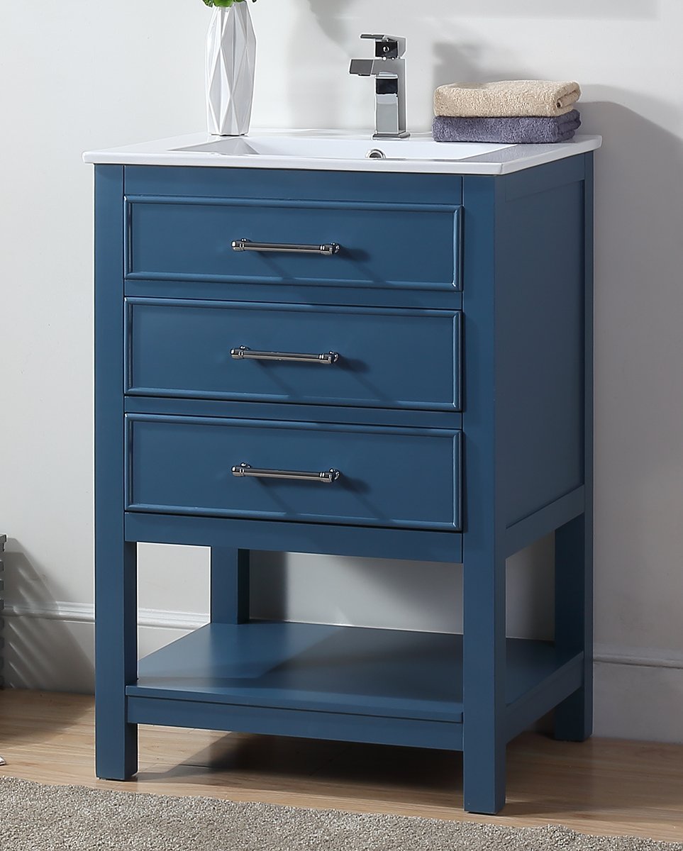 Chans Furniture 2822-V24TB 24" Teal Blue Arruza Contemporary Small Bathroom Vanity