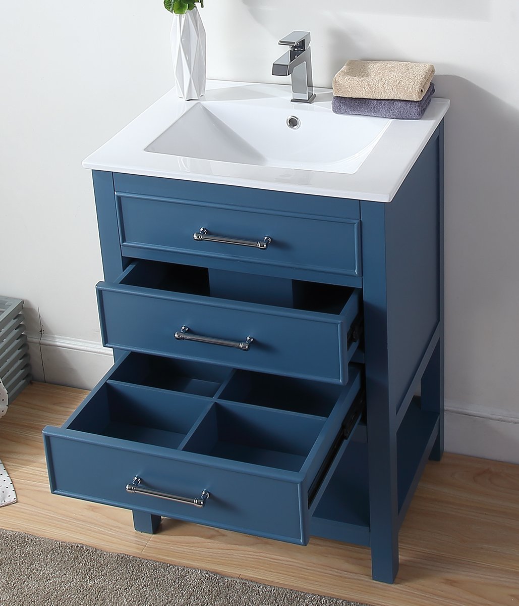 Chans Furniture 2822-V24TB 24" Teal Blue Arruza Contemporary Small Bathroom Vanity
