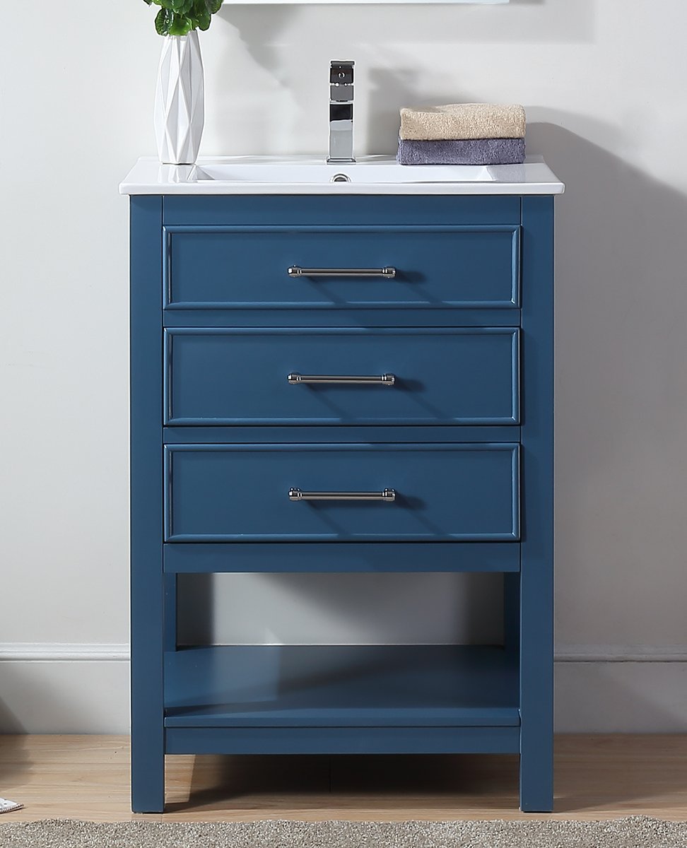 Chans Furniture 2822-V24TB 24" Teal Blue Arruza Contemporary Small Bathroom Vanity