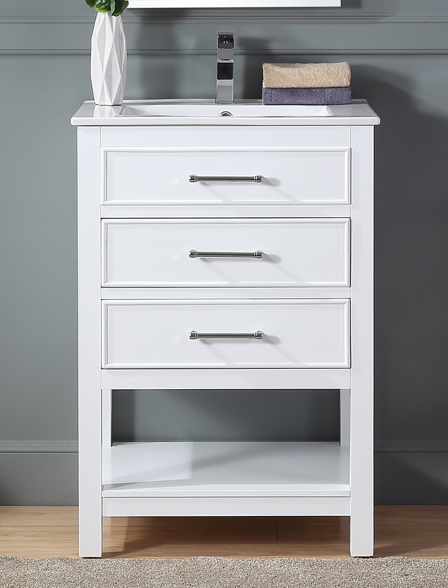 Chans Furniture 2822-V24W 24" White Arruza Contemporary Small Bathroom Vanity