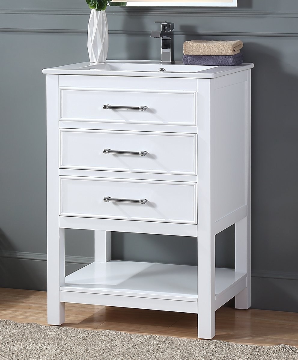 Chans Furniture 2822-V24W 24" White Arruza Contemporary Small Bathroom Vanity