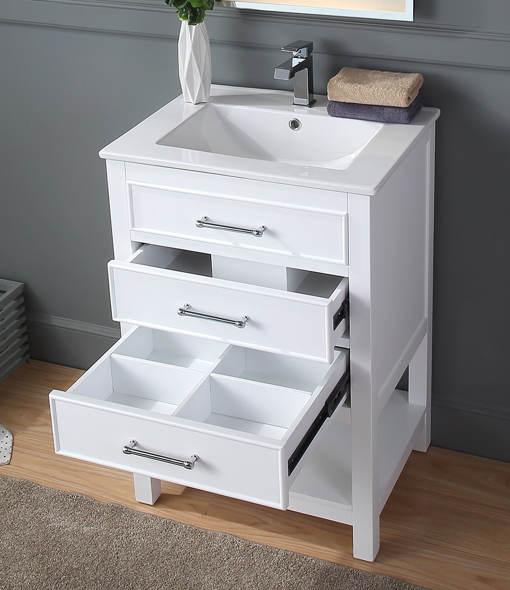 Chans Furniture 2822-V24W 24" White Arruza Contemporary Small Bathroom Vanity