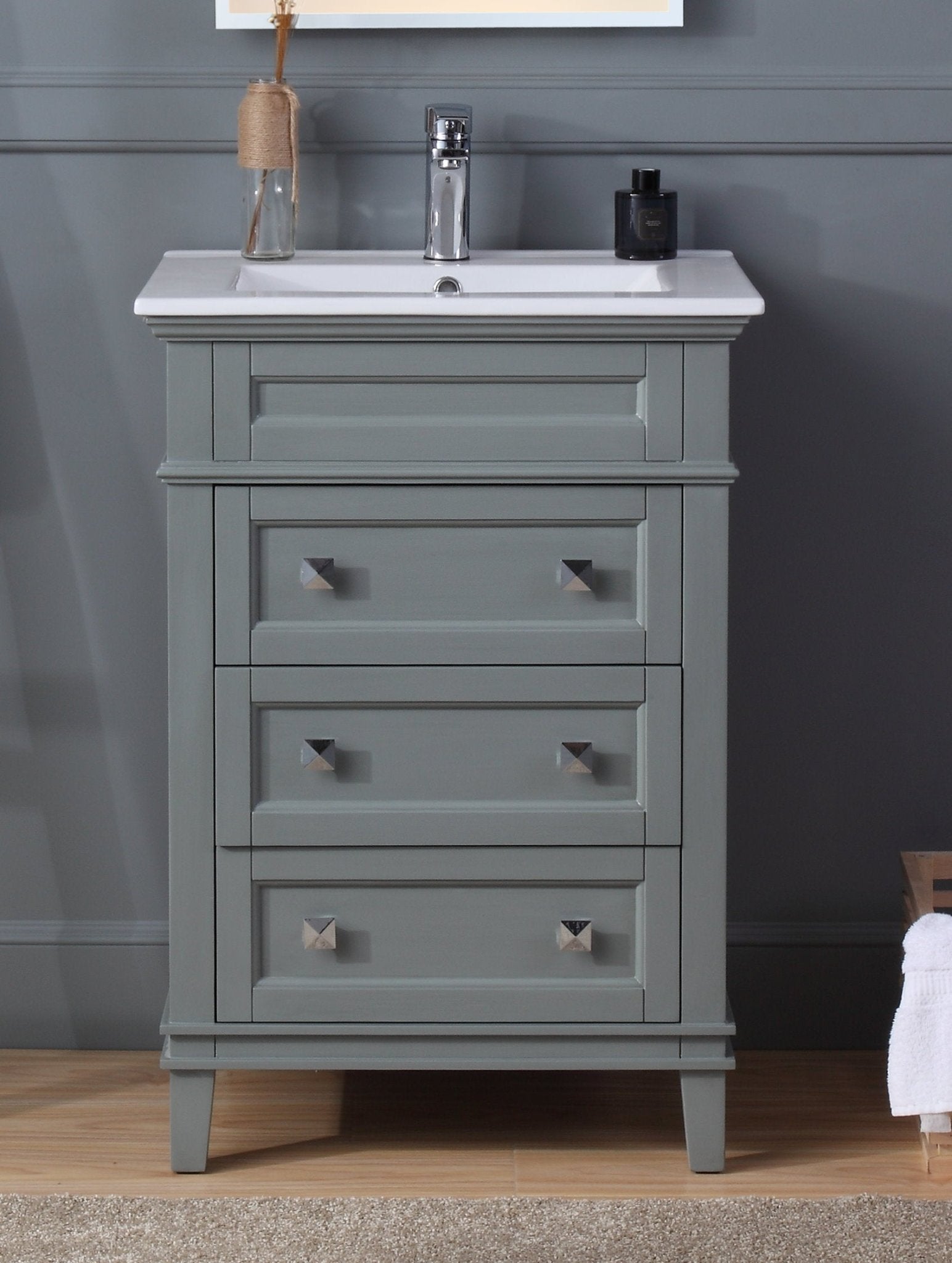 Chans Furniture ZK-1810-Z24CK 24 Inch Felix Gray Modern Small Bathroom Vanity
