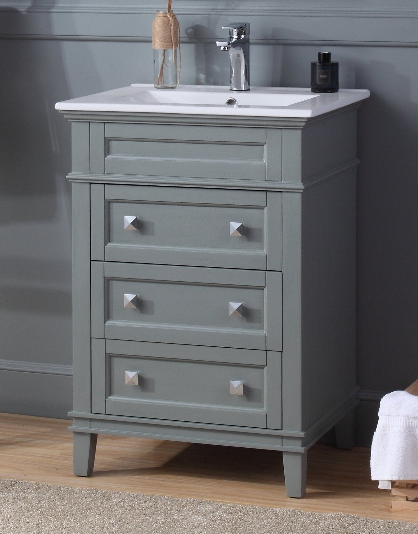 Chans Furniture ZK-1810-Z24CK 24 Inch Felix Gray Modern Small Bathroom Vanity