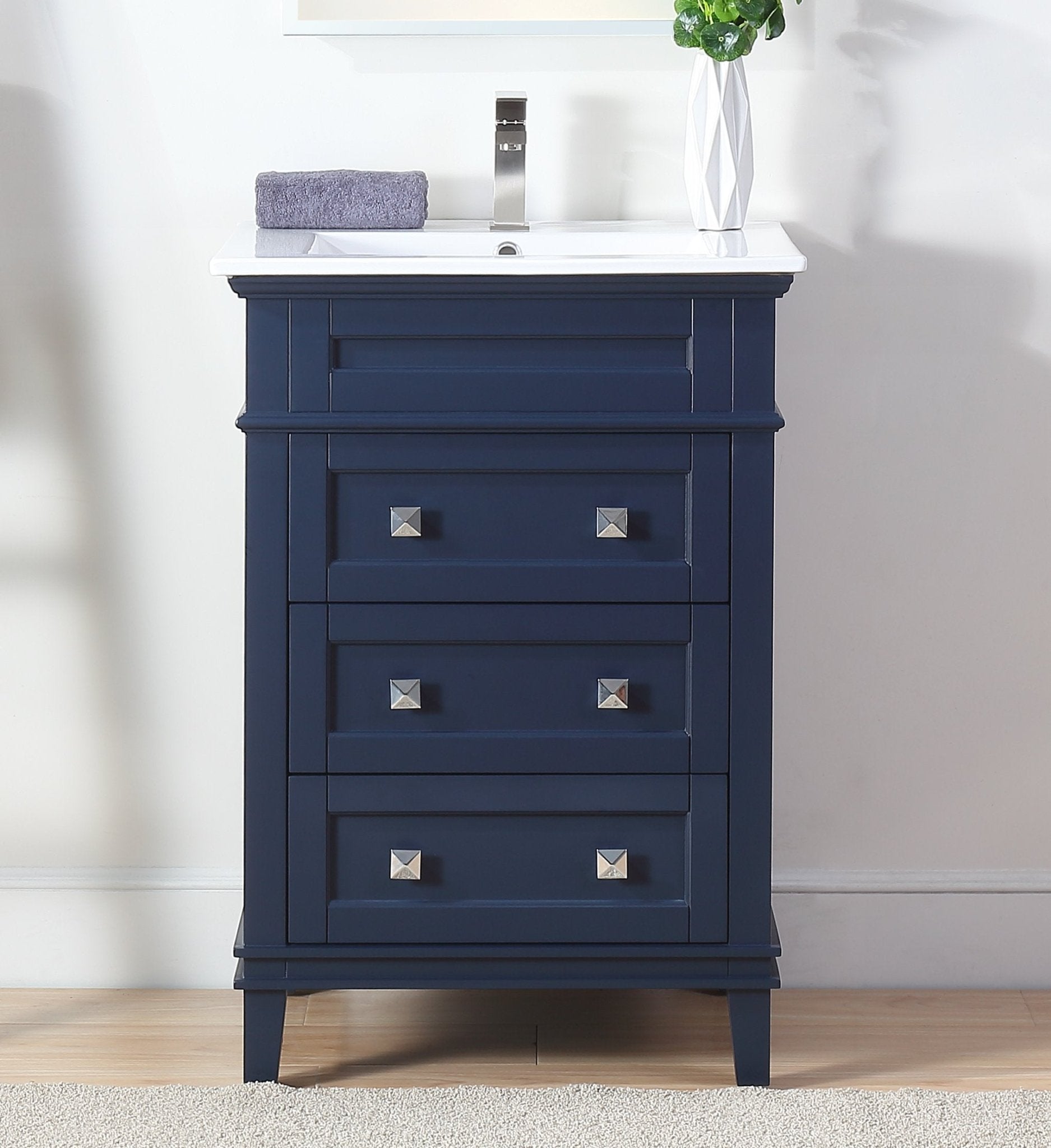 Chans Furniture ZK-1810-Z24NB 24 Inch Felix Navy Blue Modern Small Bathroom Vanity