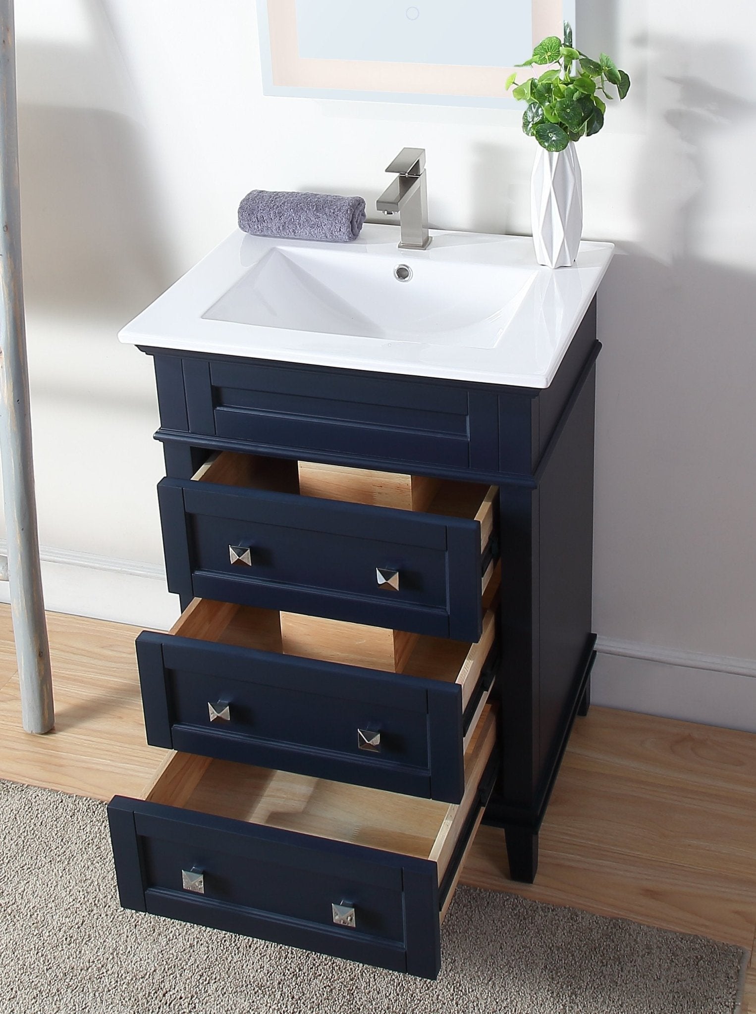 Chans Furniture ZK-1810-Z24NB 24 Inch Felix Navy Blue Modern Small Bathroom Vanity