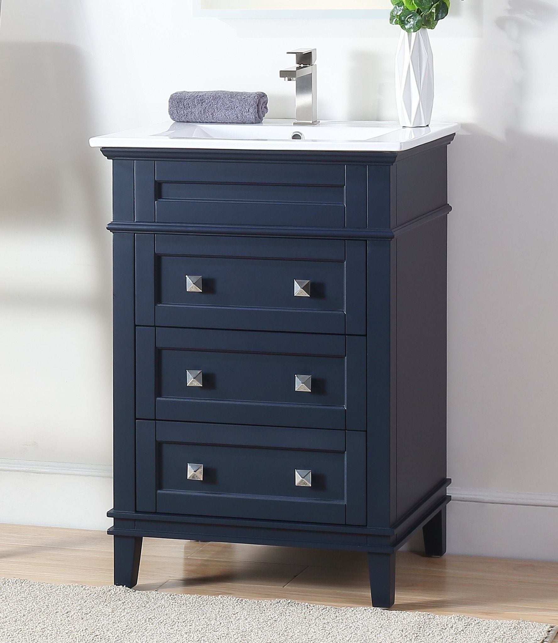 Chans Furniture ZK-1810-Z24NB 24 Inch Felix Navy Blue Modern Small Bathroom Vanity