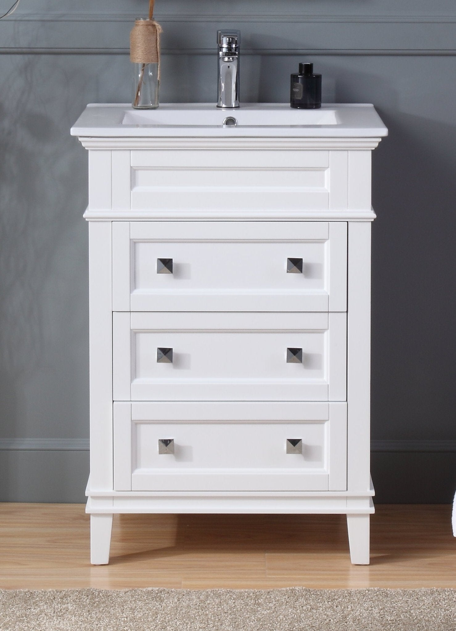 Chans Furniture ZK-1810-Z24AW 24 Inch Felix White Modern Small Bathroom Vanity