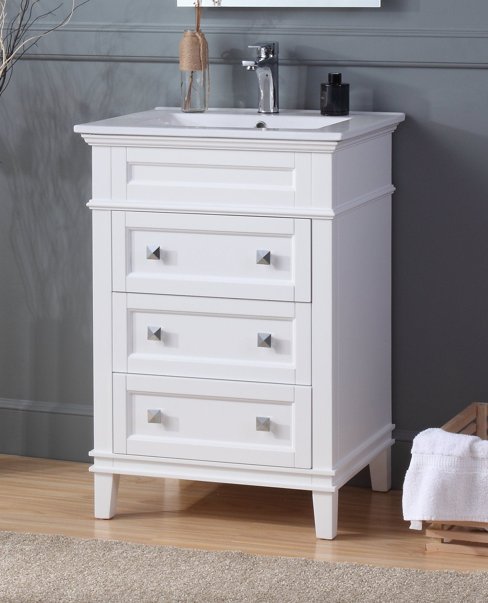 Chans Furniture ZK-1810-Z24AW 24 Inch Felix White Modern Small Bathroom Vanity