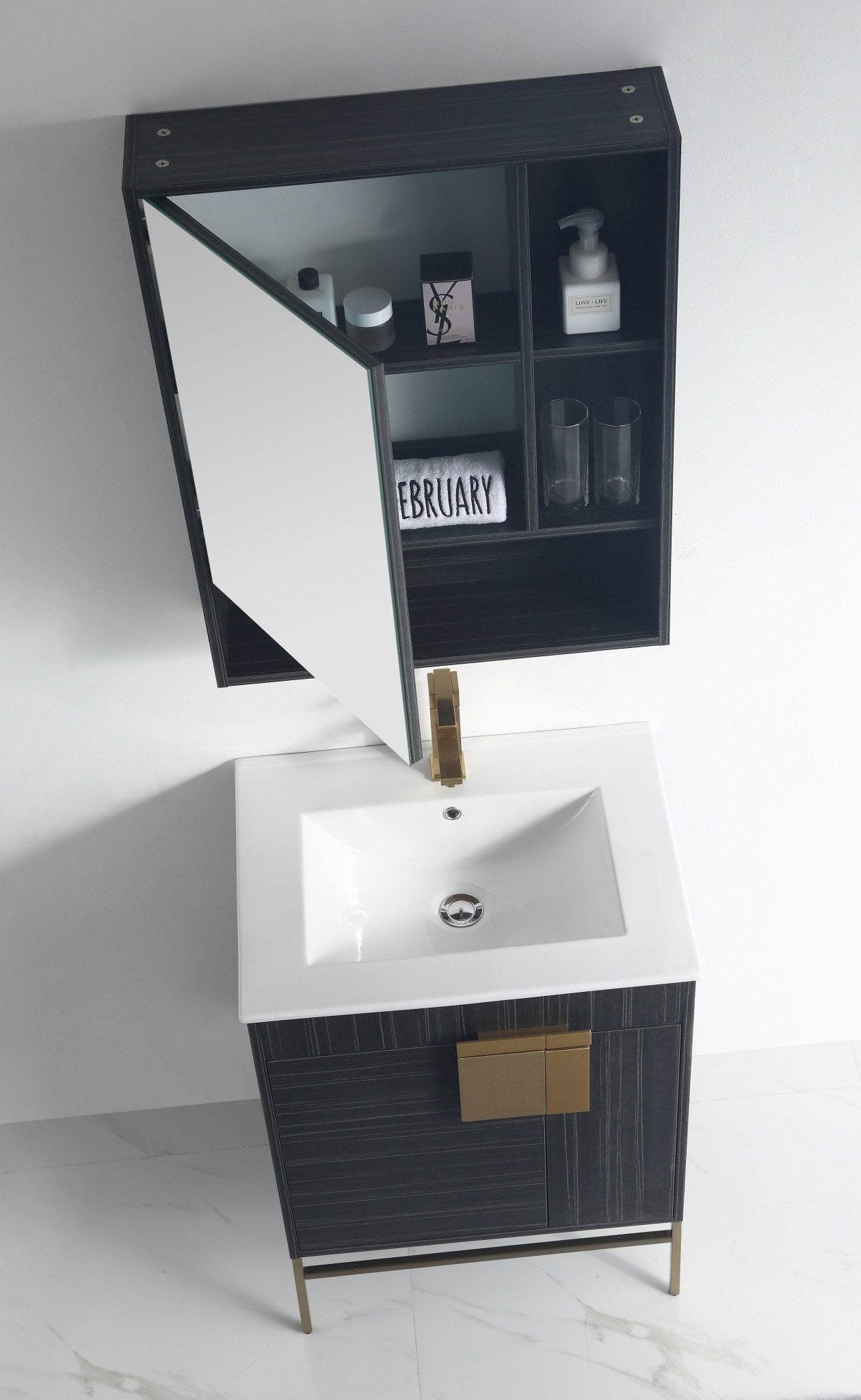 Chans Furniture CL-102DG-24ZI 24 Inch Kuro Modern Minimalistic Dawn Gray Bathroom Vanity With Integral Top