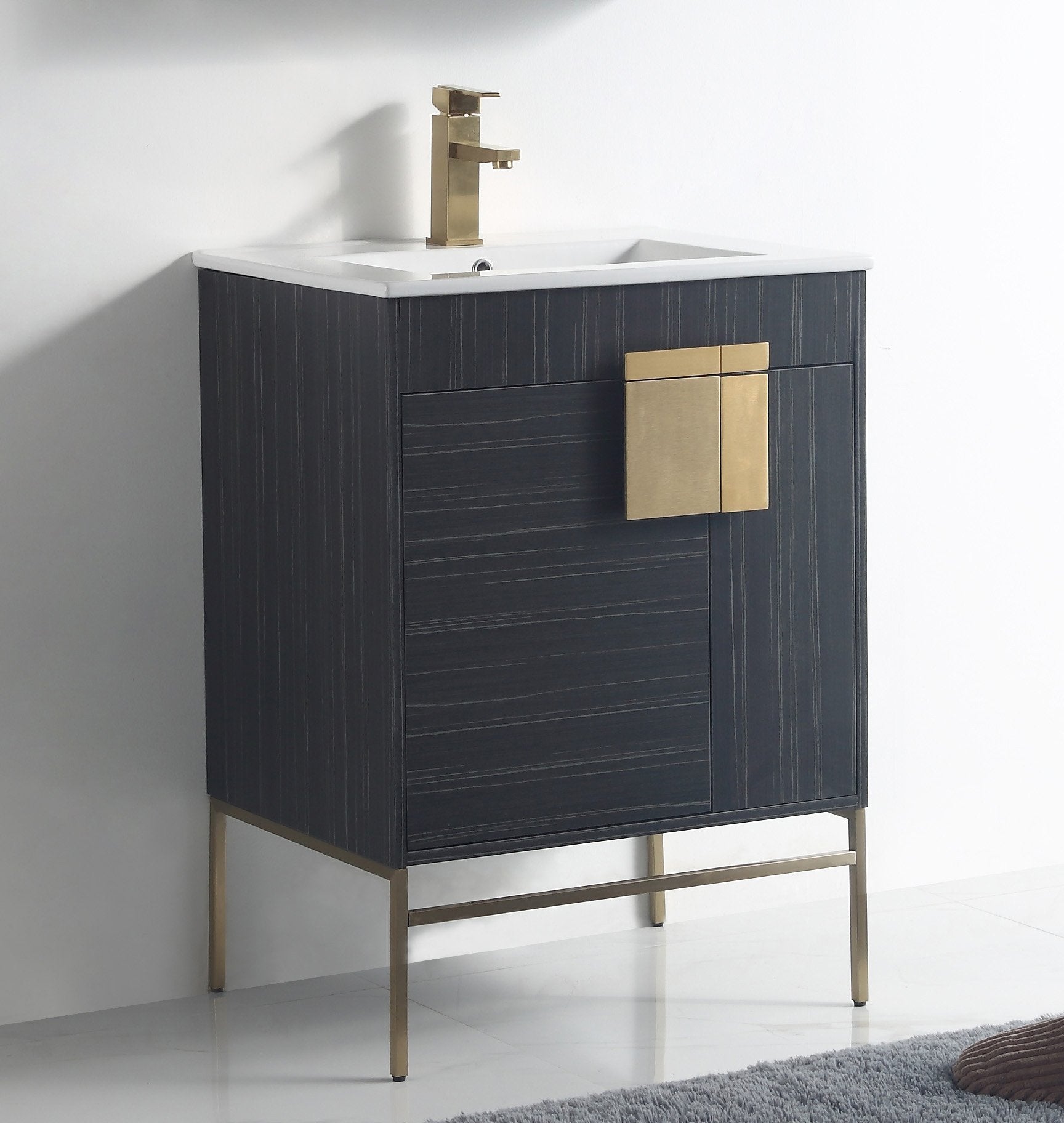 Chans Furniture CL-102DG-24ZI 24 Inch Kuro Modern Minimalistic Dawn Gray Bathroom Vanity With Integral Top