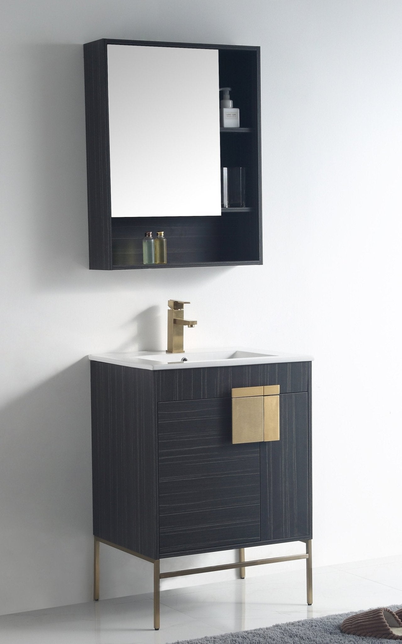 Chans Furniture CL-102DG-24ZI 24 Inch Kuro Modern Minimalistic Dawn Gray Bathroom Vanity With Integral Top
