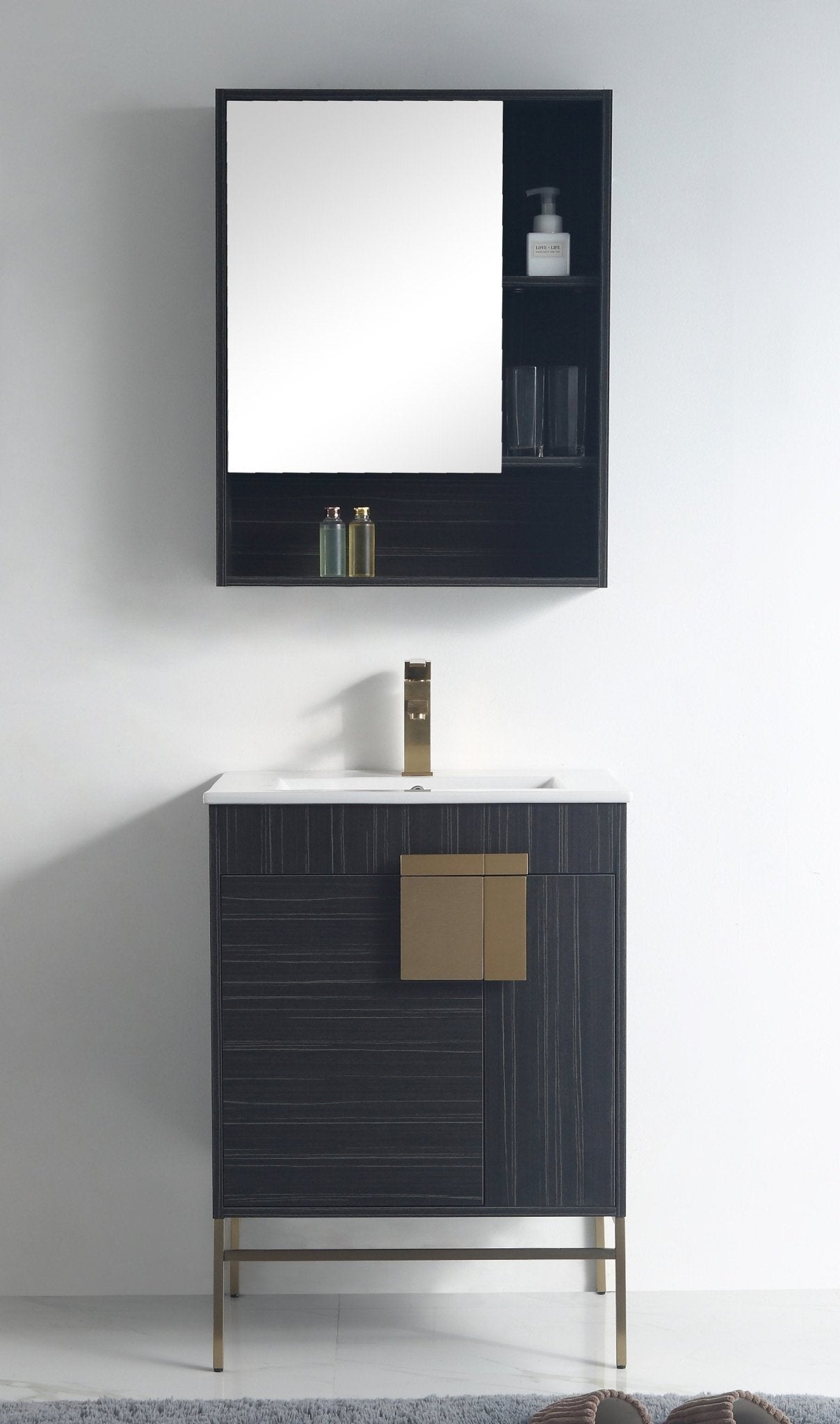 Chans Furniture CL-102DG-24ZI 24 Inch Kuro Modern Minimalistic Dawn Gray Bathroom Vanity With Integral Top
