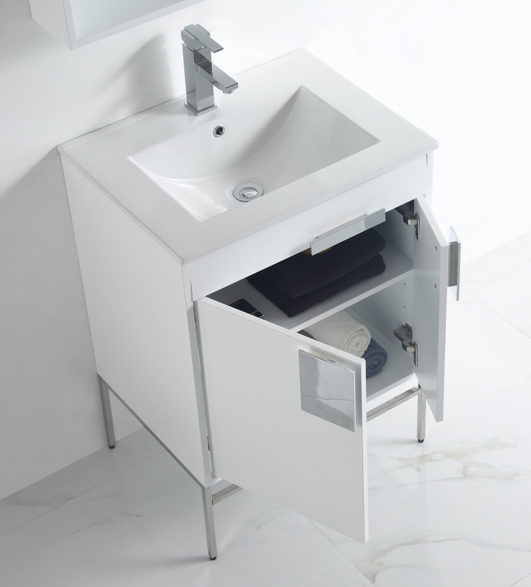 Chans Furniture CL-101WH-24Z 24 Inch Kuro Modern Minimalistic White Bathroom Vanity With Integral Top