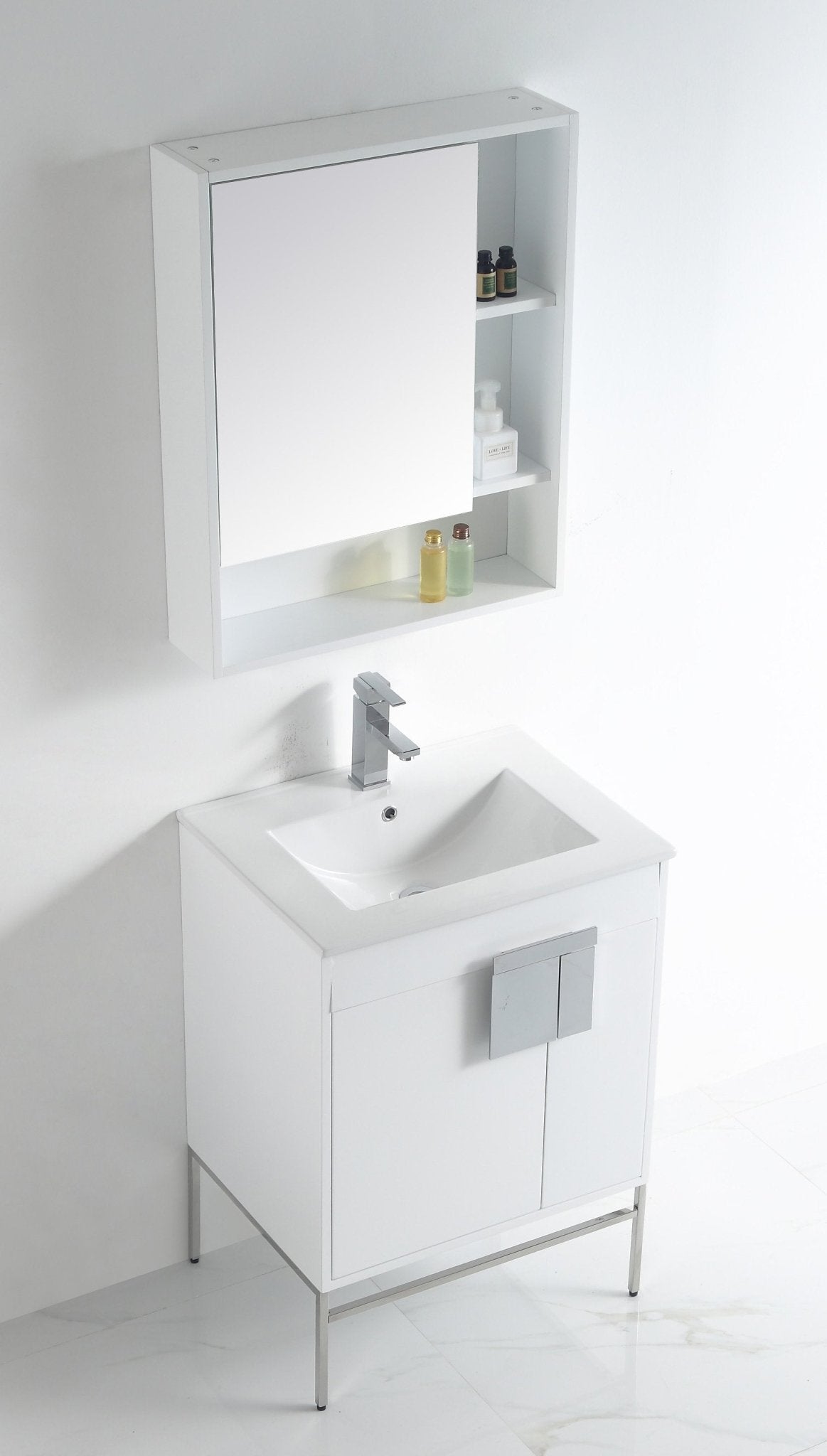 Chans Furniture CL-101WH-24Z 24 Inch Kuro Modern Minimalistic White Bathroom Vanity With Integral Top