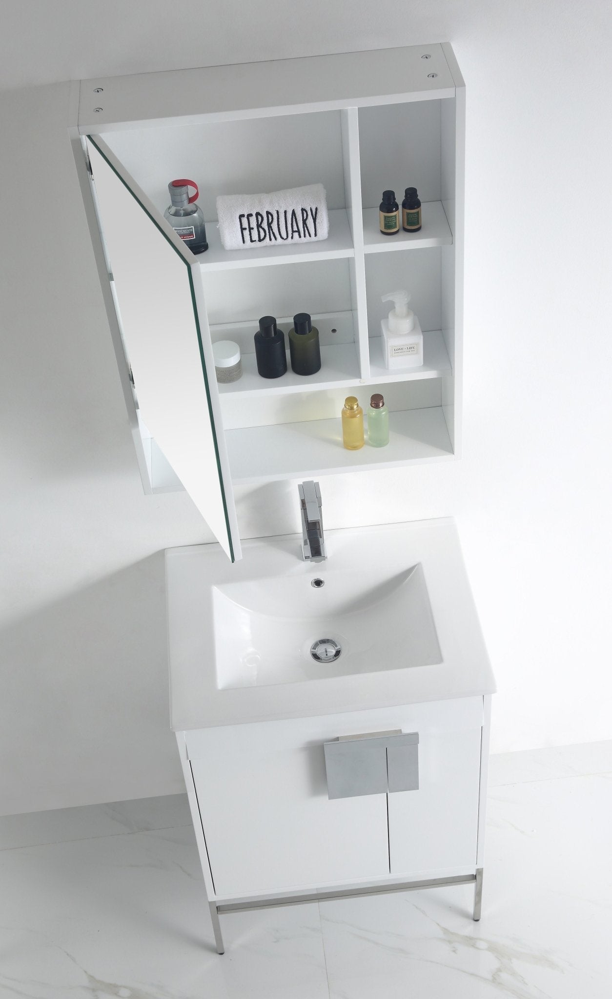 Chans Furniture CL-101WH-24Z 24 Inch Kuro Modern Minimalistic White Bathroom Vanity With Integral Top