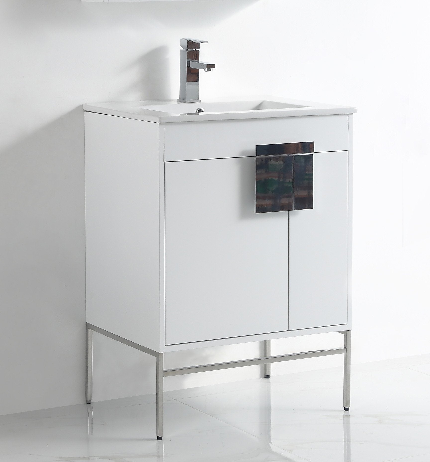 Chans Furniture CL-101WH-24Z 24 Inch Kuro Modern Minimalistic White Bathroom Vanity With Integral Top