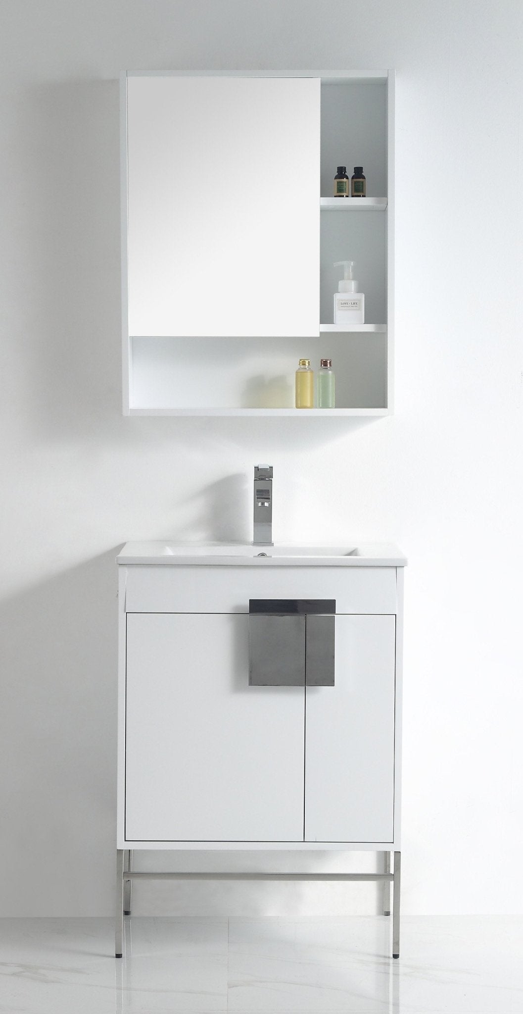 Chans Furniture CL-101WH-24Z 24 Inch Kuro Modern Minimalistic White Bathroom Vanity With Integral Top