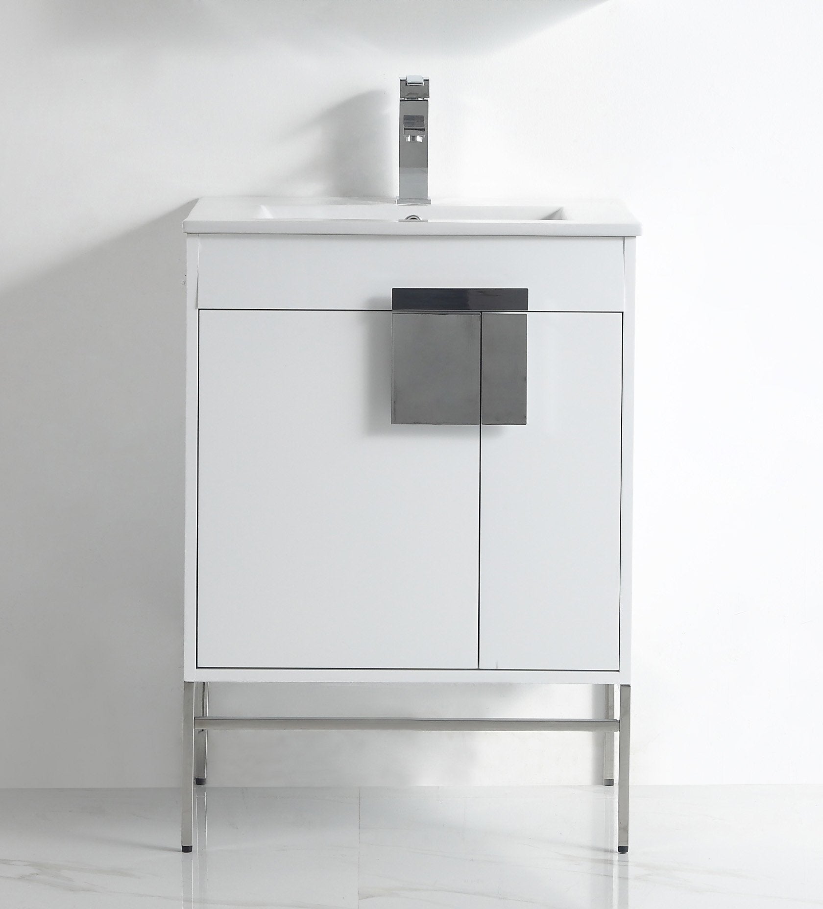 Chans Furniture CL-101WH-24Z 24 Inch Kuro Modern Minimalistic White Bathroom Vanity With Integral Top