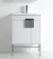 Chans Furniture CL-101WH-24Z 24 Inch Kuro Modern Minimalistic White Bathroom Vanity With Integral Top