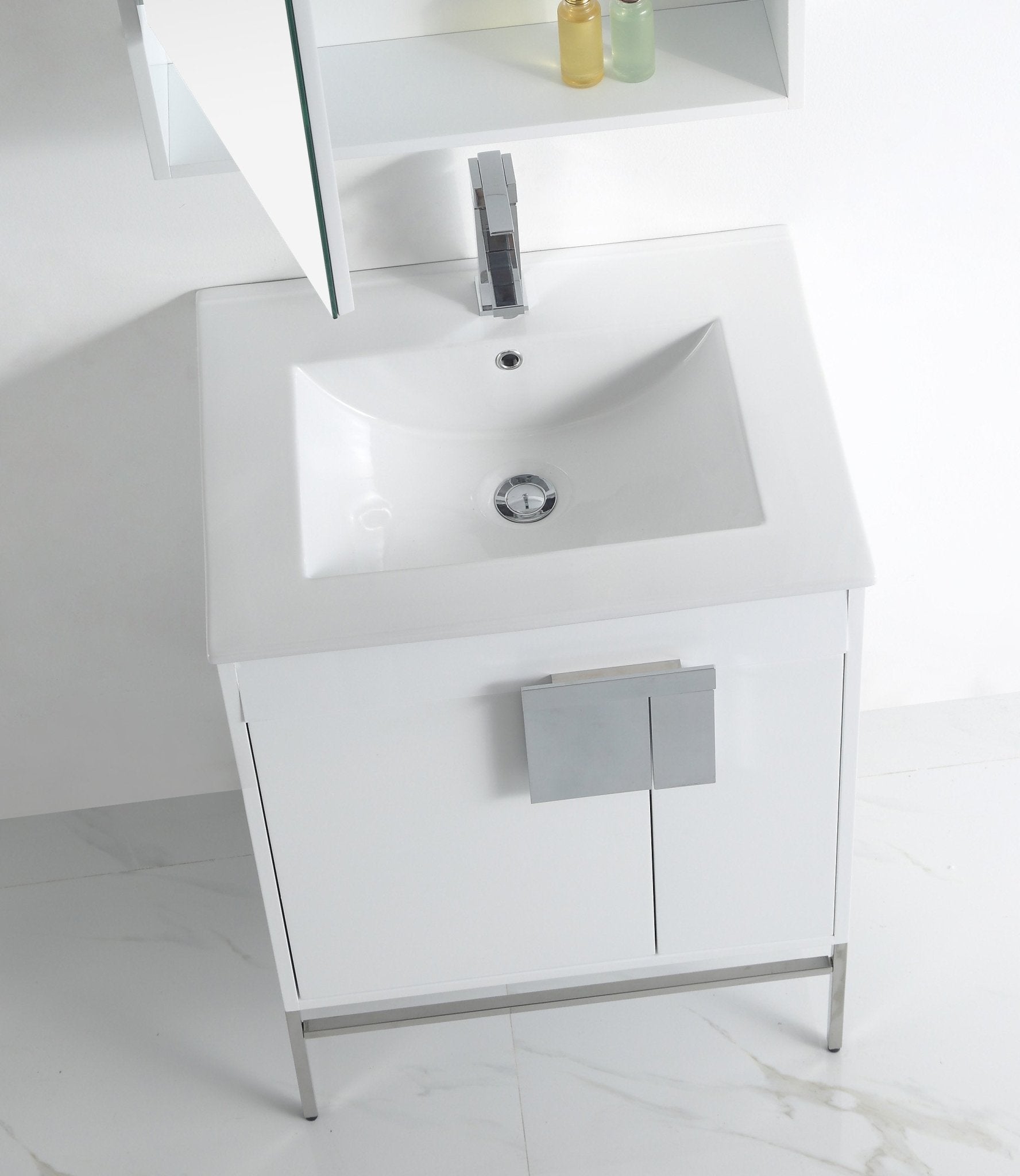 Chans Furniture CL-101WH-24Z 24 Inch Kuro Modern Minimalistic White Bathroom Vanity With Integral Top